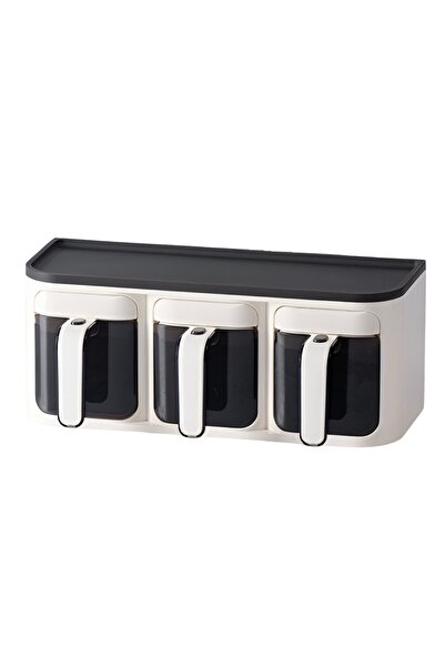 easybox Flippy Spice Storage Box, Wall-Mount, 3 Compartments, 25.8 x 13.6 x 10.5 cm, White-Black