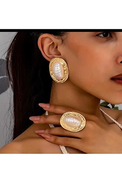 Gold Plated Earring Ring Set Gift Set Valentine Gift Mother Gift
