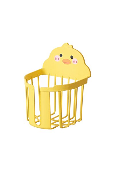 Flippy Toilet Paper Holder, PP Plastic, Adhesive Mounting, Duckling Pattern, 17.5x13.5x12 cm, Yellow