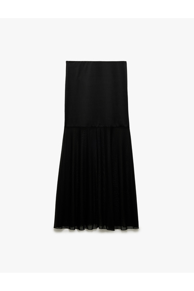 Koton Slim Fit Standard Waist Transparent Tulle Detailed Long Skirt