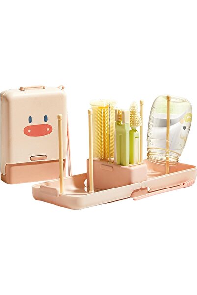 Flippy Σετ πλυντηρίου/στεγνωτηρίου μπιμπερό, Flippy, φορητό, βουρτσάκια σιλικόνης, πιπίλες, μπιμπερό, καλαμάκια, ροζ