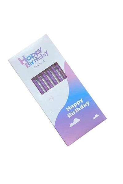 OEM Set of 6 Long Paraffin Candles, 10 x 0.5 cm, Happy Birthday, Purple