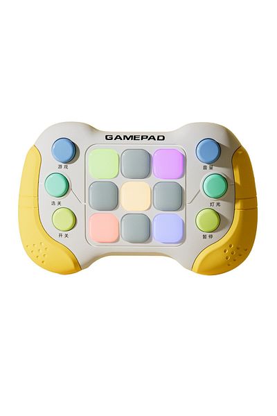 Flippy Interactive Toy, Pop It Console, 6 Buttons, 5 Modes, 600 Levels, 3 Years, Yellow/gray
