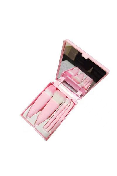 Flippy Set de 5 mini pensule de machiaj, în cutie cu oglindă, roz