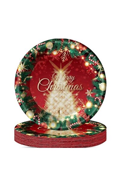 Flippy Set de 16 farfurii de unică folosință, model Floppy, Brad de Crăciun, temă de Crăciun, 23 cm, roșu/verde