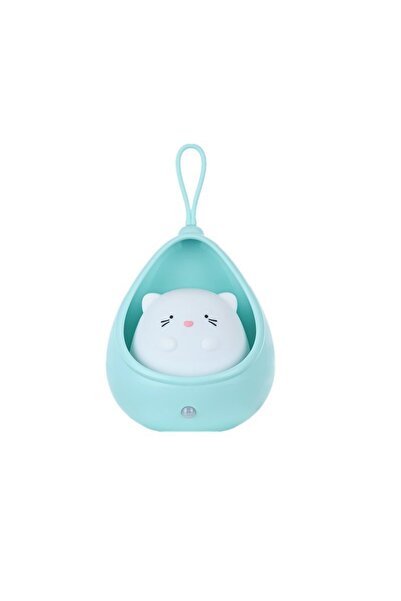 Flippy Lampă de noapte portabilă, silicon non-toxic, reîncărcabilă prin USB, senzor de mișcare, albastră, pisicuță