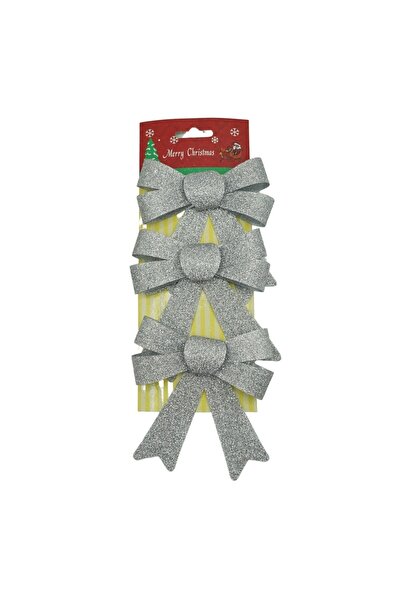 Flippy Set of 3 Christmas tree bows, Silver, with glitter, 10 x 11 cm, polyes...