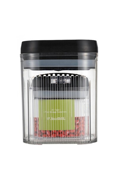 Flippy Food Storage Boxes, Set of 2 (0.5L & 1.3L), Transparent with Black Lid