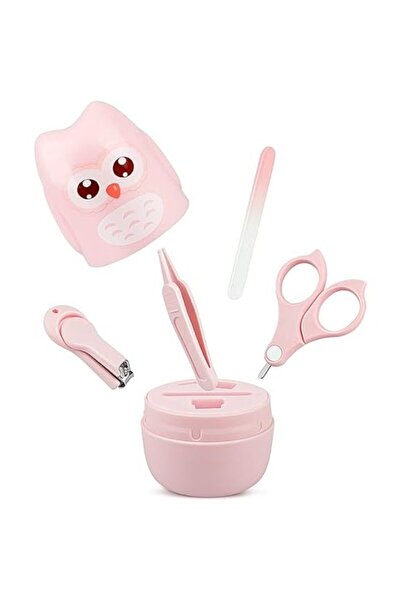 Flippy 4-piece Baby Nail Care Set, ABS + Stainless Steel, Owl Storage Case, 0+ months, Pink