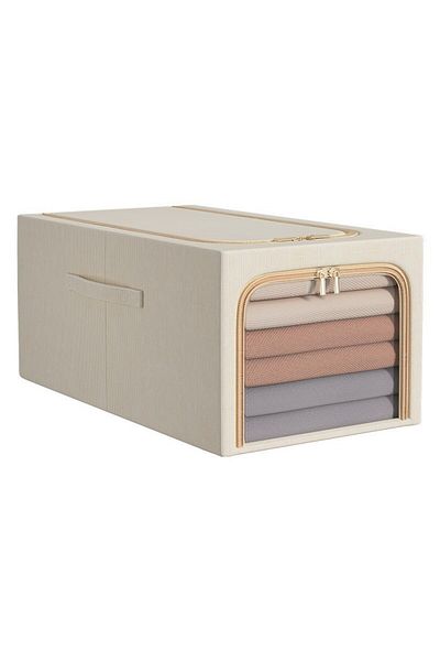 Teo Storage Box, , 49L, Linen and Cotton, Foldable, Steel Frame, 47 x 35 x 30 cm, Khaki