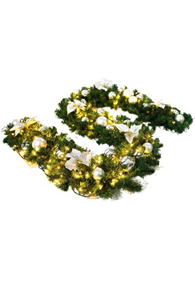 Bibilel Decorative Christmas Garland with Silver Baubles and Bows, Bibilel, 2.70 m, Green