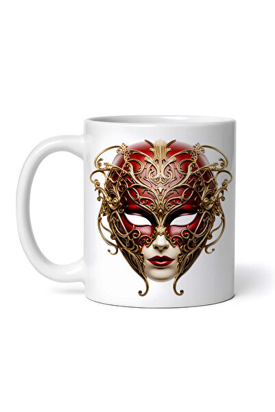 OEM Cană albă personalizată, Mască Venețiană Roșie, INOVATIX®. 330ml