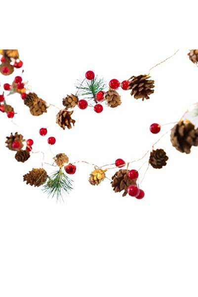 Bibilel Șir de lumini de Crăciun cu baterii, 2 m, 20 conuri de pin și clopoței LED tip ace, alb cald,