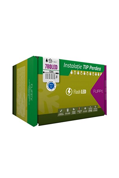 Flippy Luminițe de Crăciun tip perdea, 13 m x 1 m, 780 LED-uri albastre, IP44, interconectabile