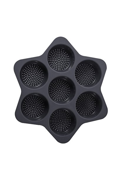 Flippy Silicone Baking Molds, 7 Round Molds for Burgers and Cakes, 38.5 x 4 cm, Black