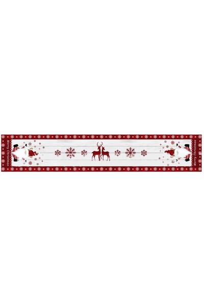 OEM Christmas Tablecloth, Flippy, Model 1 Elves and Reindeers, Textile, 33x180cm, White/Red