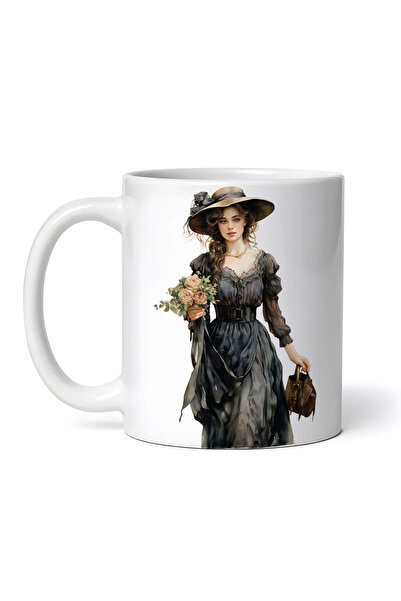 OEM Cană albă personalizată, femeie la modă victoriană cu rochie Moika, INOVA...