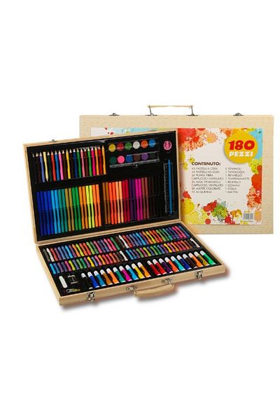 Flippy Set de desen și pictură cu 180 de piese, tip servietă din lemn, multicolor