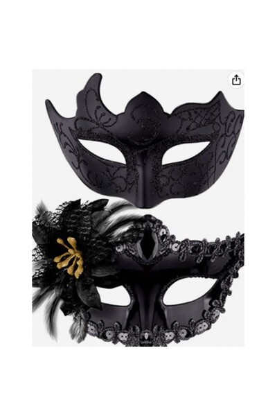 Flippy Set 2 Masks for Couples, Flippy, for Carnival, Masquerade Ball, Universal Size, Side Flower and Bead