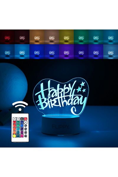 bzstore Decorative LED Lamp, 3D, Happy Birthday, with USB and batteries, multicolored light and remote