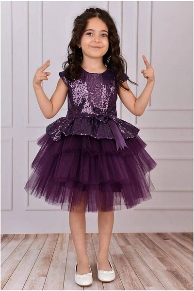 diamondstar Purple Girl's Tulle Evening Dress Party and Birthday Dress