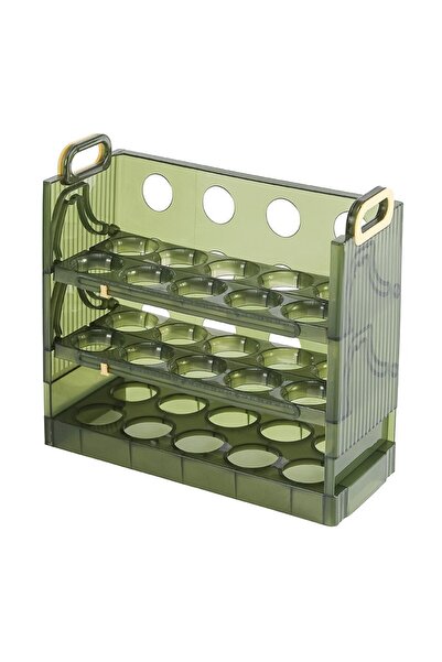 easybox Suport organizator de ouă Flippy pentru frigider, verde transparent, capacitate 30 de ouă, 3 niveluri, 25,5x10x23 cm
