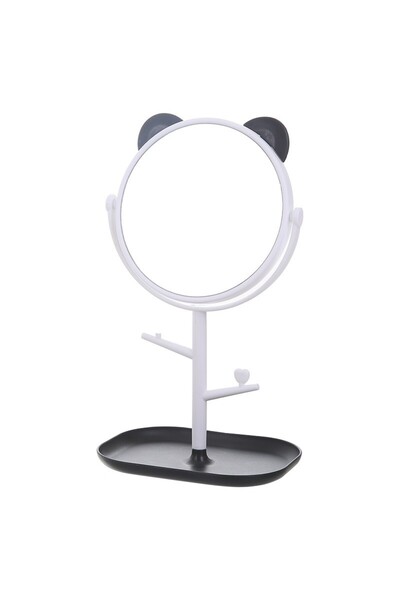 Bibilel HD Cosmetic Mirror with Stand, 360° Rotation, 15 cm, Jewelry Holder, White/Black
