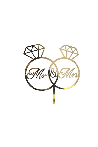 Flippy Cake Topper Decoration, Flippy, Mr&Mrs Rings Pattern, Wedding Theme, 10 cm, Gold