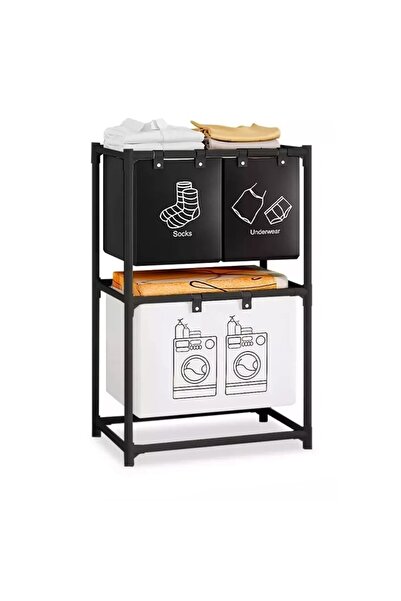 Flippy Laundry Basket Flippy, 2-Tier, 3 Baskets, Stainless Steel Frame, 97x28x57 cm, Black