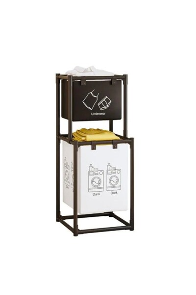 Flippy Laundry Basket, Flippy, 2-Tier, 2 Baskets, Stainless Steel Frame, 97x44x31 cm, Black