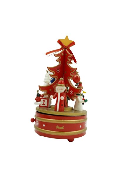 Flippy Christmas Decorated Musical Box, Small Tree, Red, Wooden, 12 cm x 22 cm, Interior,