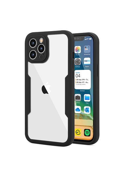 OEM Max Defence Case for iPhone 12, Black Bumper, Double Transparent Front, Protection