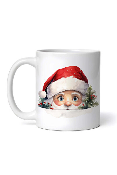 OEM Εξατομικευμένη Λευκή Κούπα, Άγιος Βασίλης με Κλαδιά Έλατου, Inovatix®. 330ml