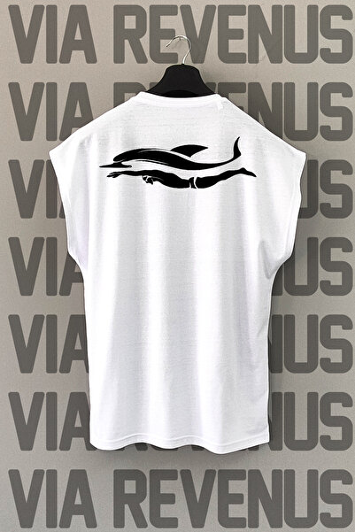 Vordevia Tricou sport cu mânecă zero cu imprimeu pe spate pentru înotător