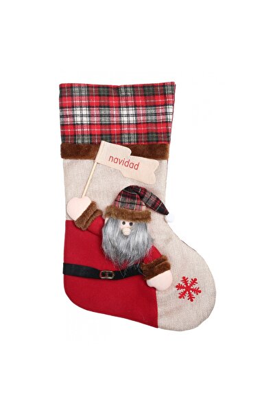 Flippy Κάλτσα Δώρου, Flippy, με Σχέδιο Άγιου Βασίλη, Κρεμ, Μέγεθος 20x40 εκ., Υφασμάτινη, Εσωτερικού Χώρου