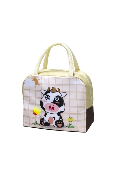 Flippy Kids' Insulated Bag, Flippy, 23x13x19 cm, Cow Print Pattern, Made of Aluminum Foil, Beige