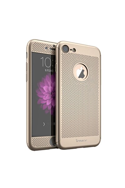 iPaky Husa Apple iPhone 7 Full Cover 360 Air cu Gauri Auriu + Folie Sticla