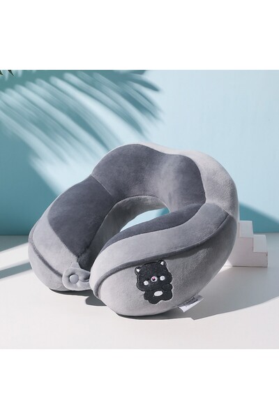 Flippy Travel Pillow, Flippy, for Neck and Head, Cotton Filling, 28x28x10 cm, Embroidered Bear Model, Gray