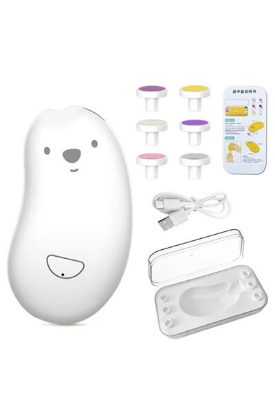 Flippy Flippy Electric Nail File, Babies and Adults, ABS, USB, 6 Accessories, LED Light, 8.8x4.9 cm, White