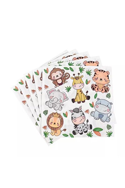 OEM Set of 20 Jungle Print Paper Napkins, 16.5 x 16.5 cm, Multicolor