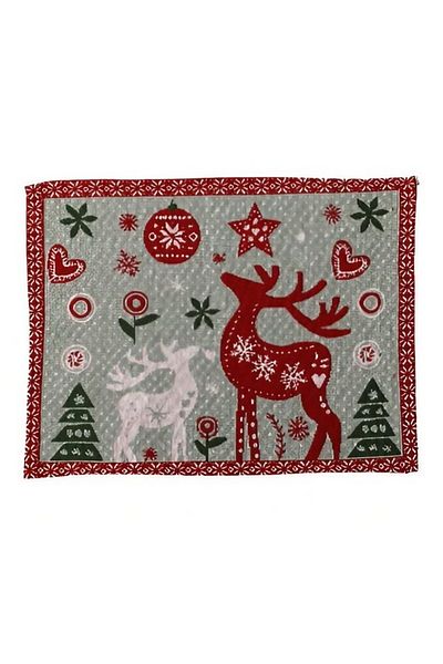Teo Table Napkin, Reindeer and Globes Pattern, Christmas Theme, Table Towel, 47x33 cm, Cotton and Linen