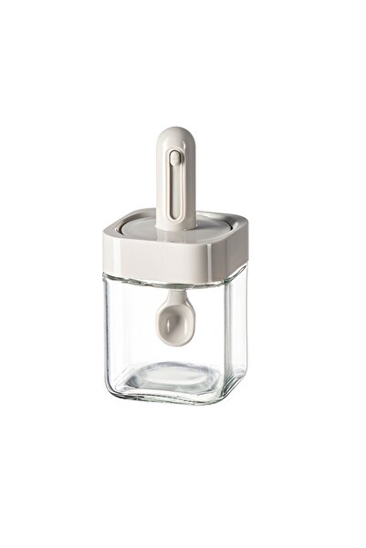 Flippy Spice Storage Jar with Built-in Spoon and Lid, Glass, 300 ml, Gray