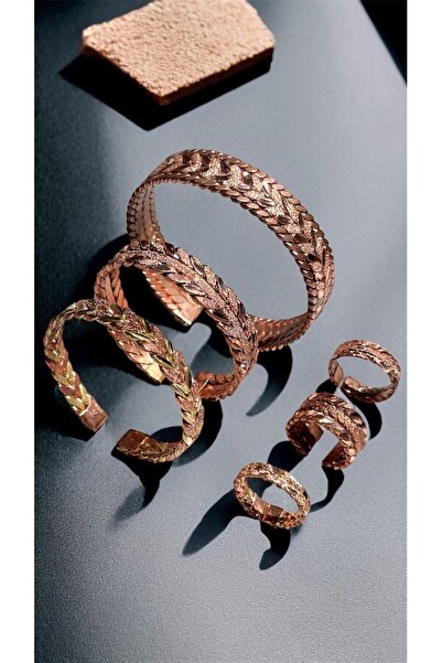 gulflower nude 100% Copper Bracelet + Ring Knitted Hand Inlaid Adjustable Ver...