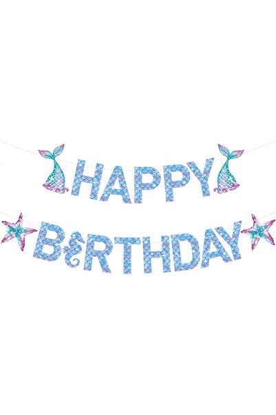 Teo Banner Happy Birthday Sirena, , Colectia Mermaid, 17 Piese, Multicolor