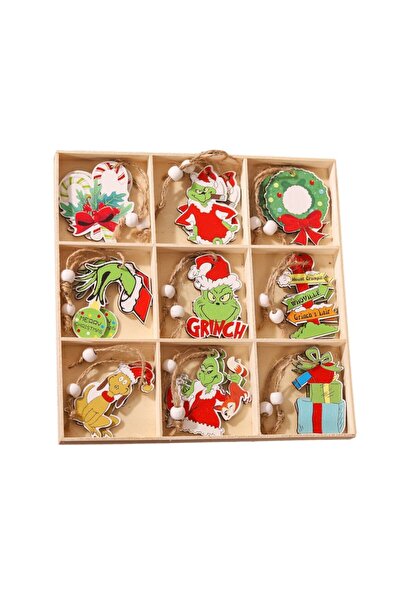 Flippy 18 Ξύλινα Χριστουγεννιάτικα Διακοσμητικά, Flippy, Κορδόνι για Κρέμα στο Δέντρο, Σχέδιο Grinch, Πολύχρωμα