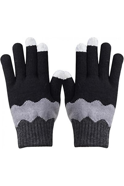 Flippy Women's Wavy Knit Touchscreen Gloves, Acrylic, Fleece Lined, One Size, Black/Grey