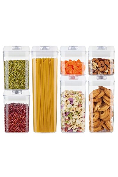 Flippy Set of 7 Plastic Airtight Containers (2×0.5L, 2×0.8L, 2×1.2L, 1×1.9L), White Lids