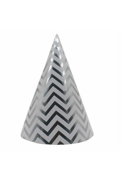 OEM Set of 6 Helmets, Children's Party, Cardboard, 20 x 13.5 cm, 8 Waves Pattern, Silver