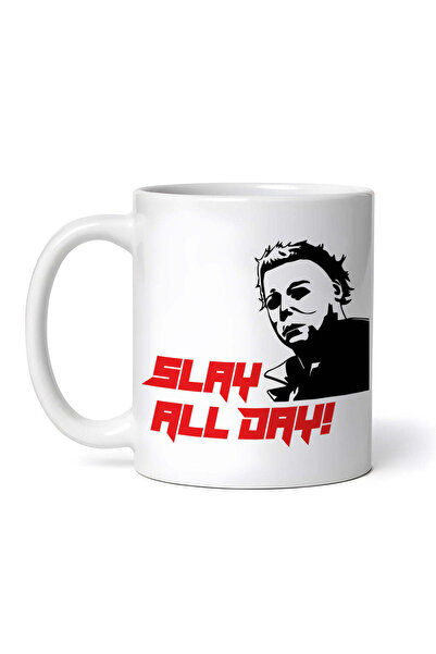 OEM Cană albă personalizată, Michael Myers Slay all day, INOVATIX®. 330 ml