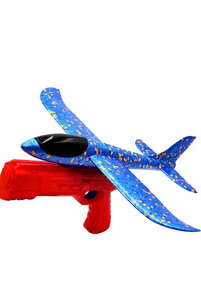 Teo Pistol cu Lansator de Avion, , din Polistiren+Plastic, +3 Ani, Avion 38 cm, Lansare 10 m, Rosu/Albas